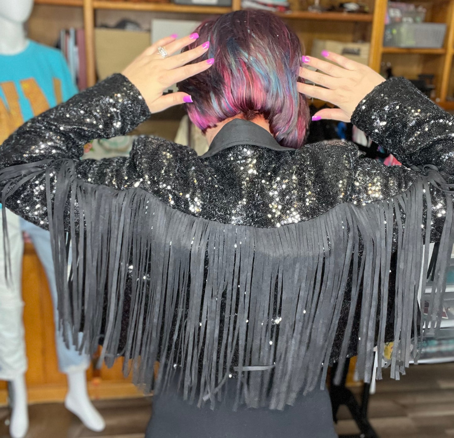 Sequin Fringe Moto Jacket